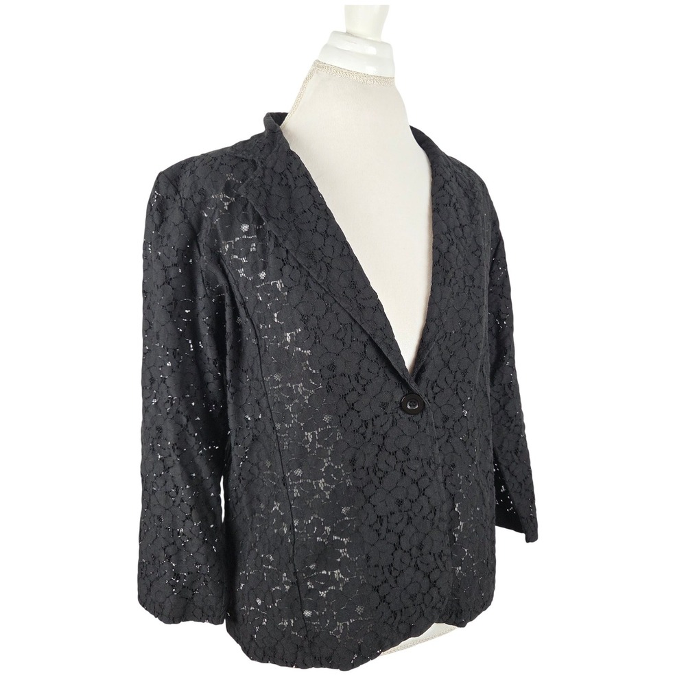 Vtg Erin London Black Floral Lace Sheer Blazer L Whimsigoth Fairy Grunge Y2K